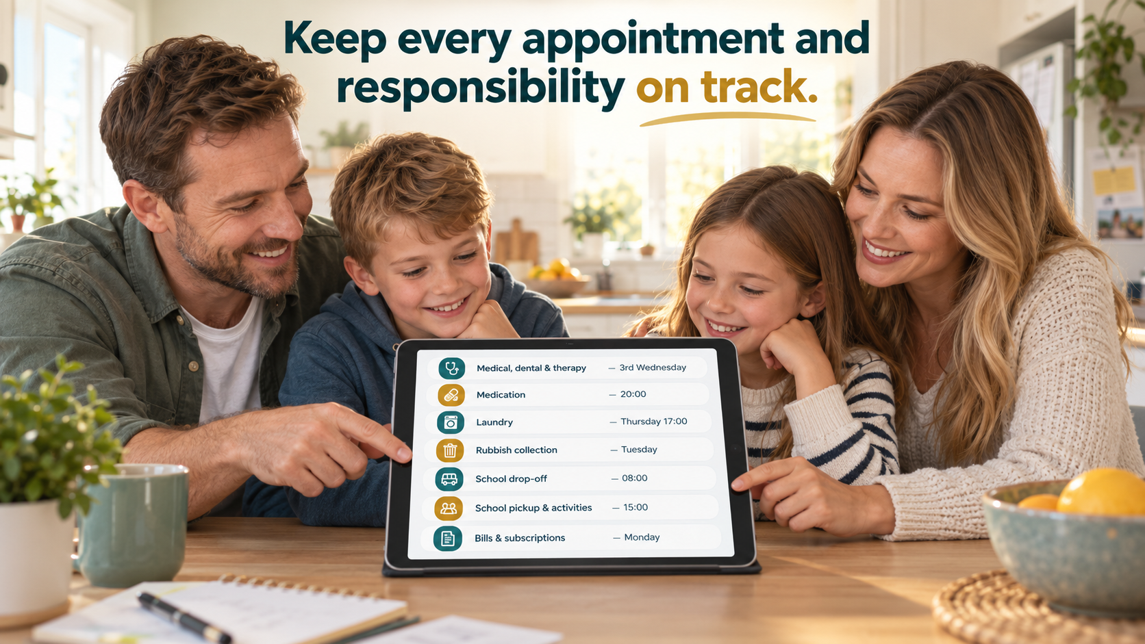 A family keeping appointments and household responsibilities on track